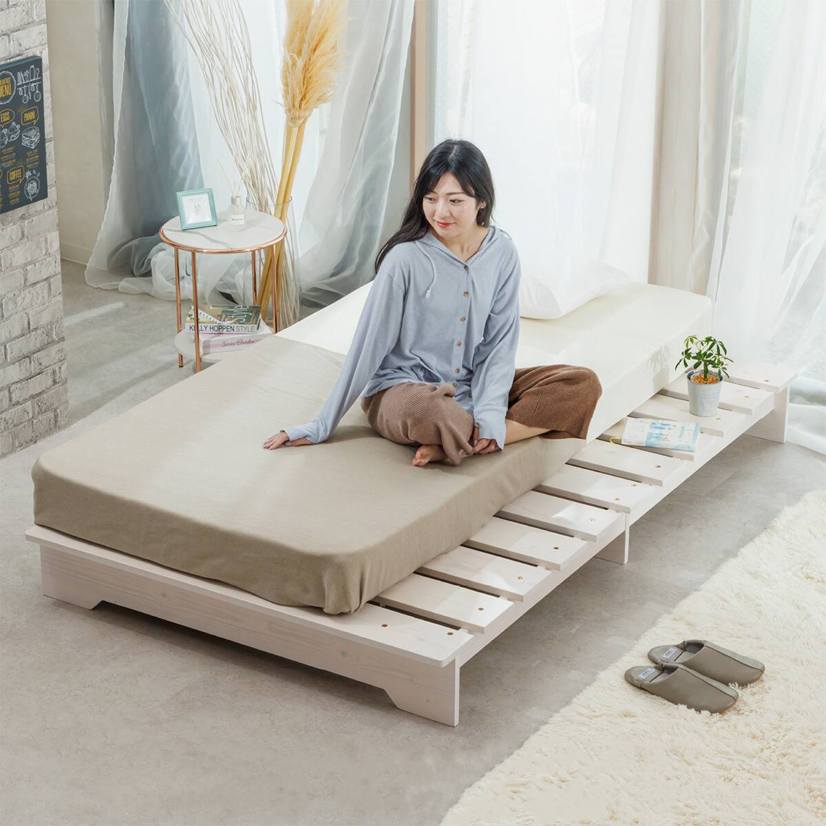 セミダブル 天然木ステージすのこベッドフレーム (WH) | ニトリネット