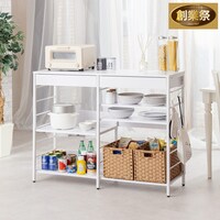 スライド棚付きキッチンカウンター (幅120cm 木目柄WH)