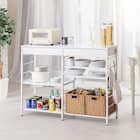 スライド棚付きキッチンカウンター (幅120cm 木目柄WH) 1枚目画像