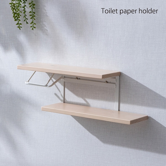 棚付きトイレットペーパーホルダー ストックタイプ(天然木 ホワイトウォッシュ) 1枚目画像