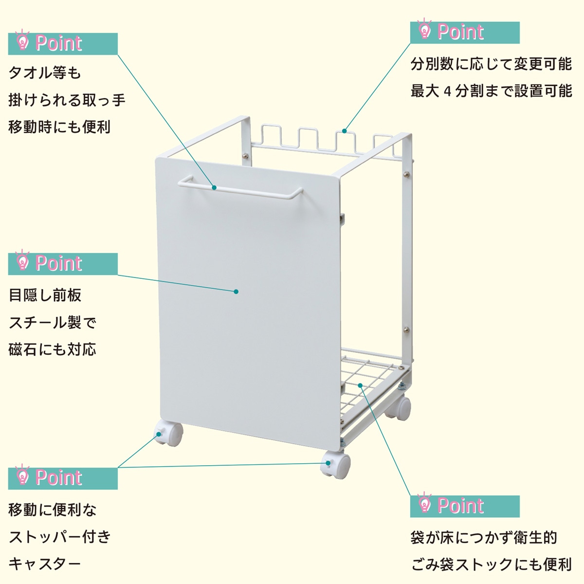 マグネット対応 目隠し分別ダストワゴン(幅35cm) | ニトリネット【公式