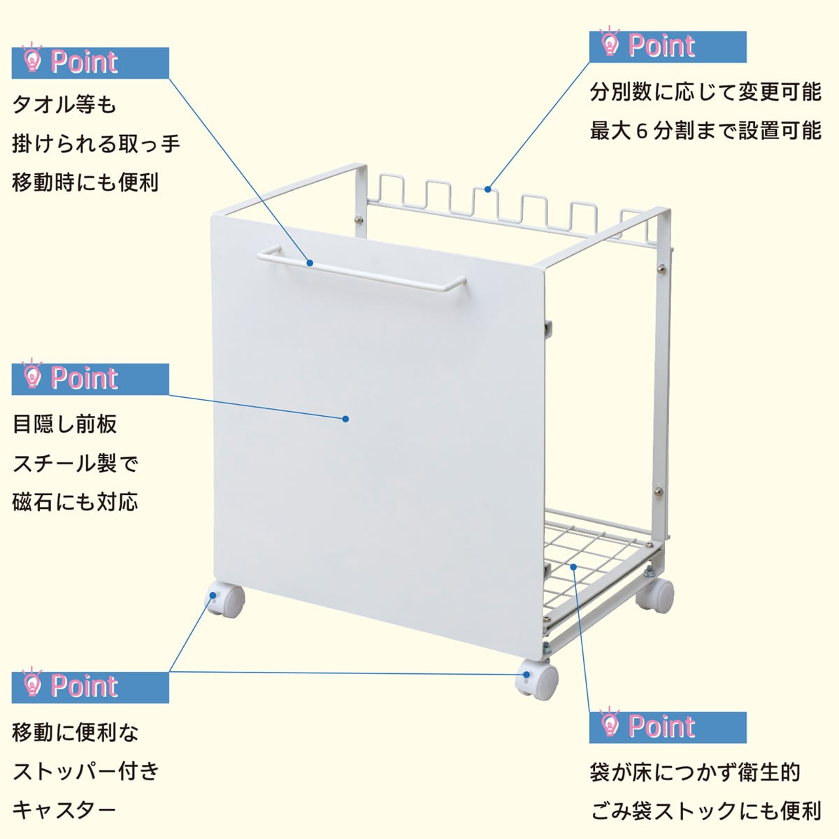 マグネット対応 目隠し分別ダストワゴン(幅50cm) | ニトリネット【公式