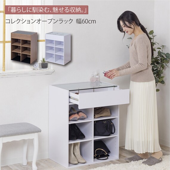 ディスプレイ付きコレクションオープンラック (ホワイト) 2枚目画像