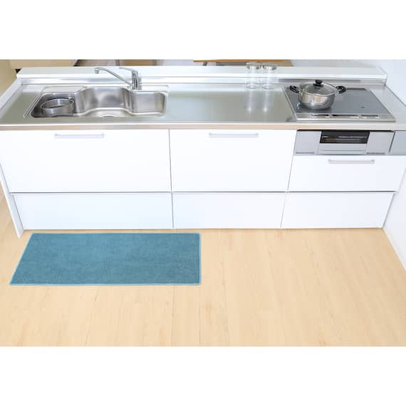 ファブリック素材の撥水・薄型キッチンマット(47×120cm ターコイズ) 1枚目画像