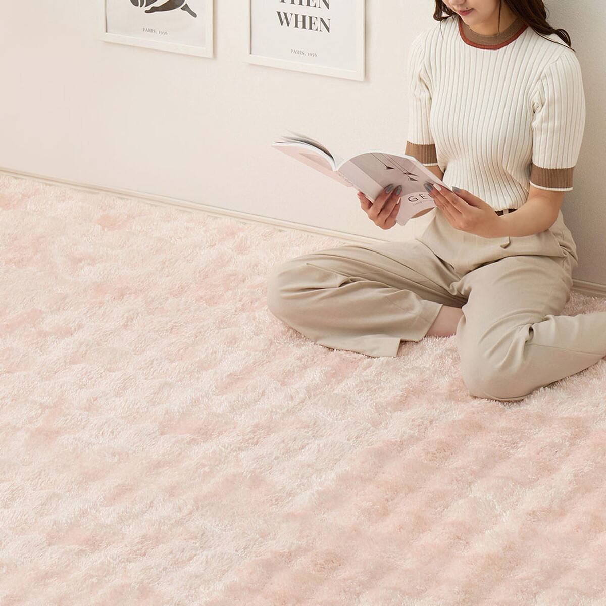 きらめくポコポコシャギーラグ 180×240cm (ローズ) | ニトリネット