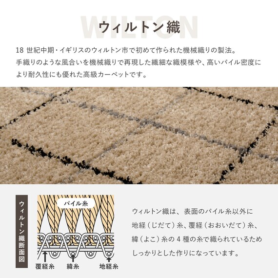 BOHOスタイル ウィルトンシャギーラグ(100×140cm クロア) 6枚目画像
