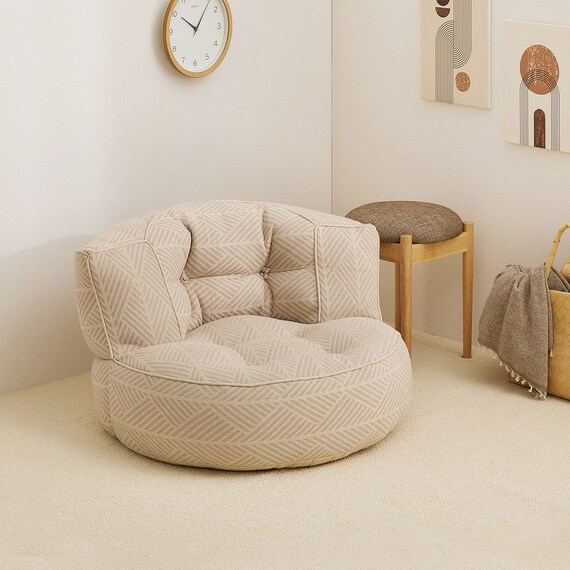 インド綿の円形フロアソファ 1P 布張りタイプ (ホワイト) 1枚目画像