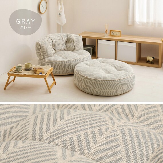 インド綿の円形フロアソファ オットマン 布張りタイプ (ホワイト) 13枚目画像