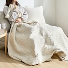 クッションにもなる ニット調スローケット(アンネ 130x180 アイボリー) 5枚目画像