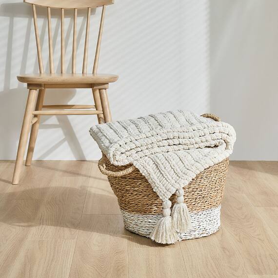 クッションにもなる ニット調スローケット(アンネ 130x180 アイボリー) 7枚目画像