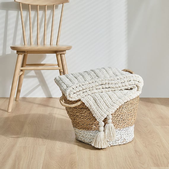 クッションにもなる ニット調スローケット(アンネ 130x180 アイボリー) 7枚目画像