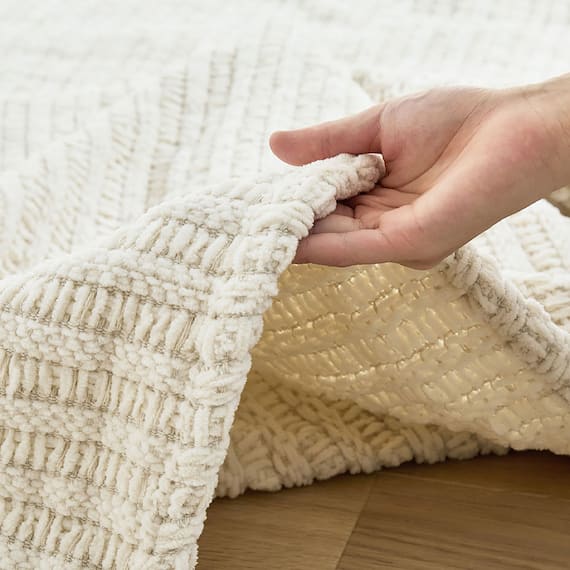 クッションにもなる ニット調スローケット(アンネ 130x180 アイボリー) 10枚目画像