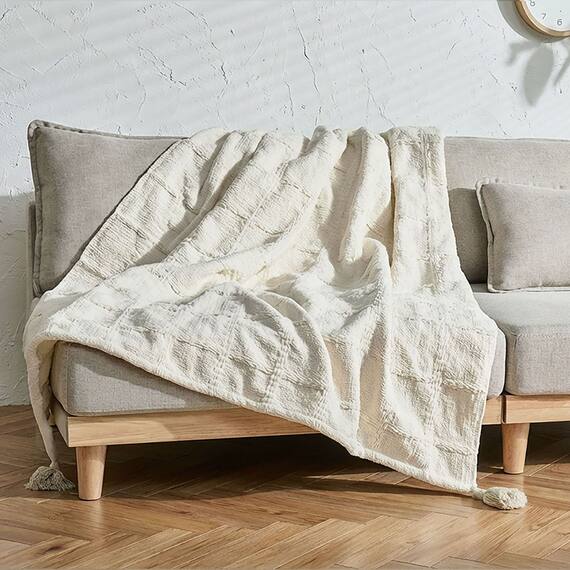 厚くボリューム感のある ニット調スローケット(ソフィマ 140x200 アイボリー) 3枚目画像