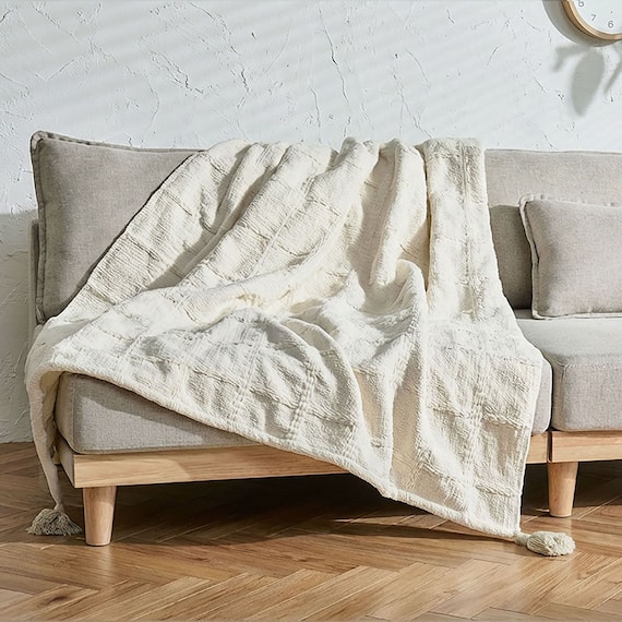 厚くボリューム感のある ニット調スローケット(ソフィマ 140x200 アイボリー) 3枚目画像