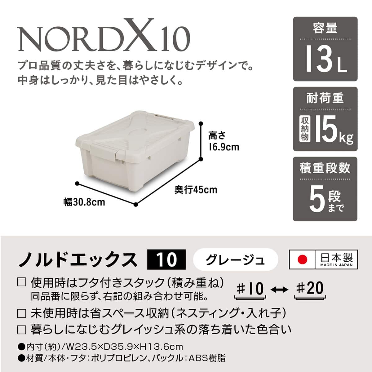 ふた付き 収納 ボックス(ノルドX 10 容量13L ベージュ) | ニトリネット