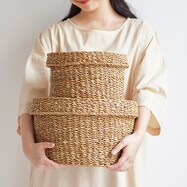シーグラスの蓋付きバスケット