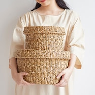 シーグラスの蓋付きバスケット