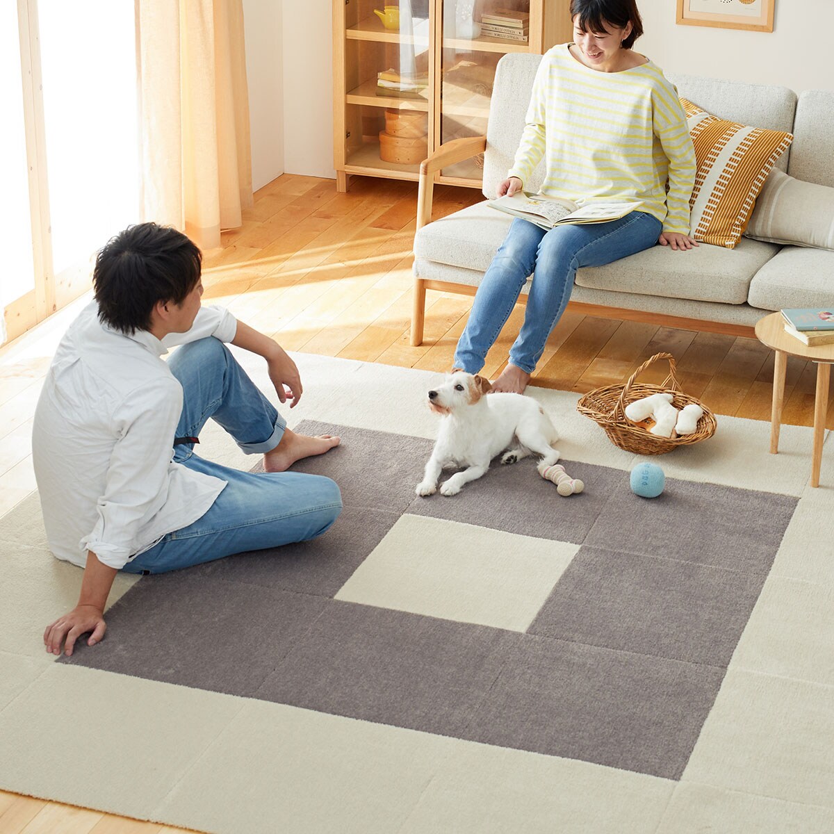ETさま専用！美品‼︎ニトリ　タイルカーペット　ベージュ ニトリ 6帖 洗えるタイルカーペット 48枚セット (WY001 YE 50X50