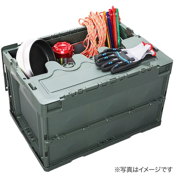 TRUSCO オリコン 蓋つき折りたたみコンテナ 50L(オリーブドラブ) 6枚目画像