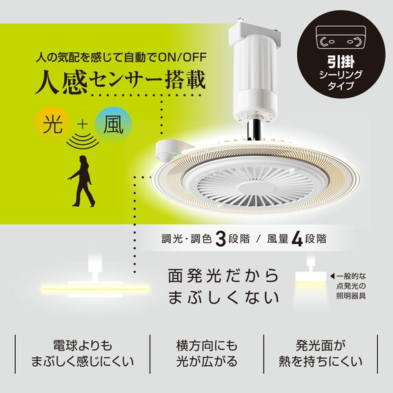 人感センサー搭載 ファン付き ライト (引掛けモデル) 2枚目画像