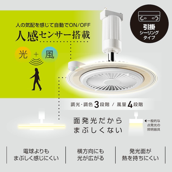 人感センサー搭載 ファン付き ライト (引掛けモデル) 2枚目画像