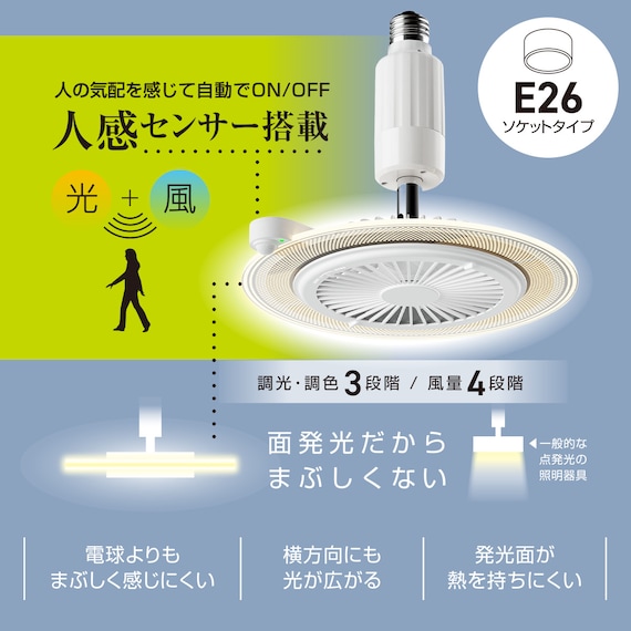 人感センサー搭載 ファン付きライト (ソケットモデル) 2枚目画像