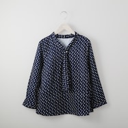 バイアス幾何柄ボウタイブラウス (51017)