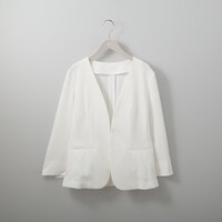 麻調ストレッチノーカラージャケット　Ｌサイズ　(11017)
