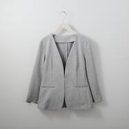 麻調ストレッチノーカラージャケット　(11017)