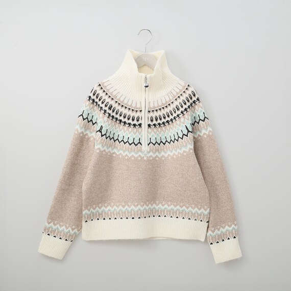 ハーフジップ求心柄ニットプルオーバー (72116) 1枚目画像