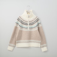 ハーフジップ求心柄ニットプルオーバー (72116)