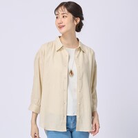麻混フロントギャザーシャツ　Ｓサイズ　(53109)