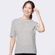 【N+商品】ベーシックボーダーボートネック５分袖Ｔシャツ　(63112)