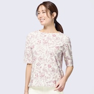 綿スラブ更紗柄5分袖Tシャツ (63111)