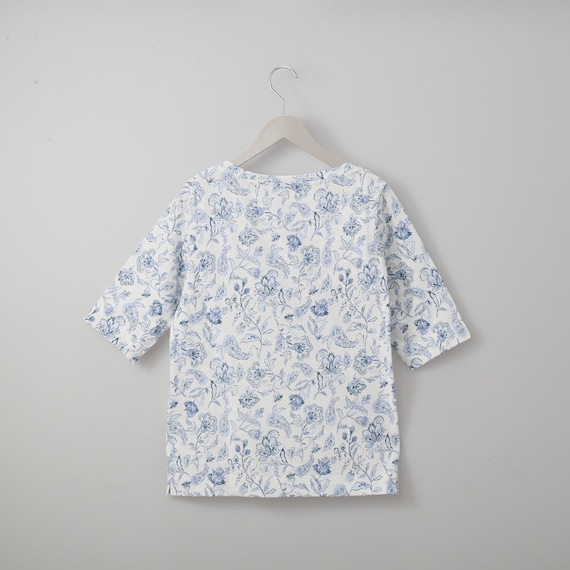 綿スラブ更紗柄5分袖Tシャツ (63111) 2枚目画像