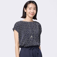 細プリーツフレンチスリーブブラウス (53111)