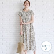 接触冷感プリントレーヨンワンピース　ショート丈　(43109)