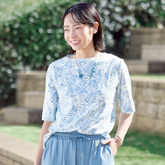 接触冷感綿スラブリーフ柄プルオーバー (63117) 1枚目画像