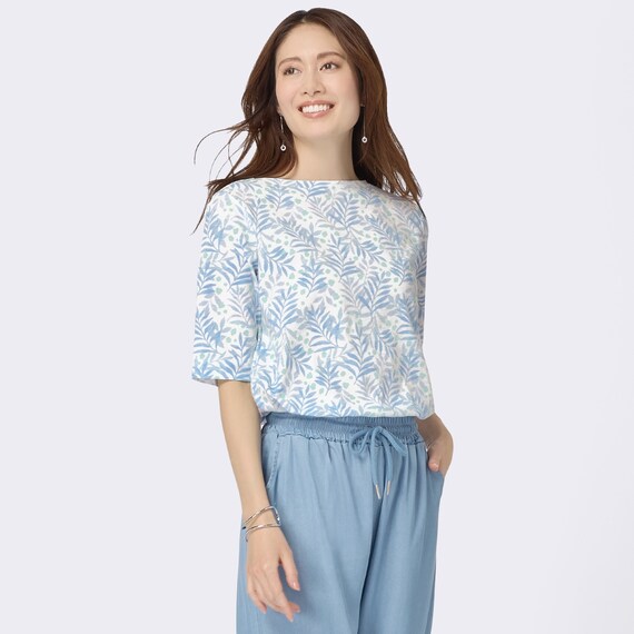 接触冷感綿スラブリーフ柄プルオーバー (63117) 3枚目画像