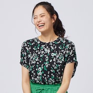 フラワープリント袖ギャザーブラウス (53120)