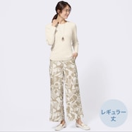 接触冷感麻混セミワイドパンツプリントレギュラー丈 (23119)