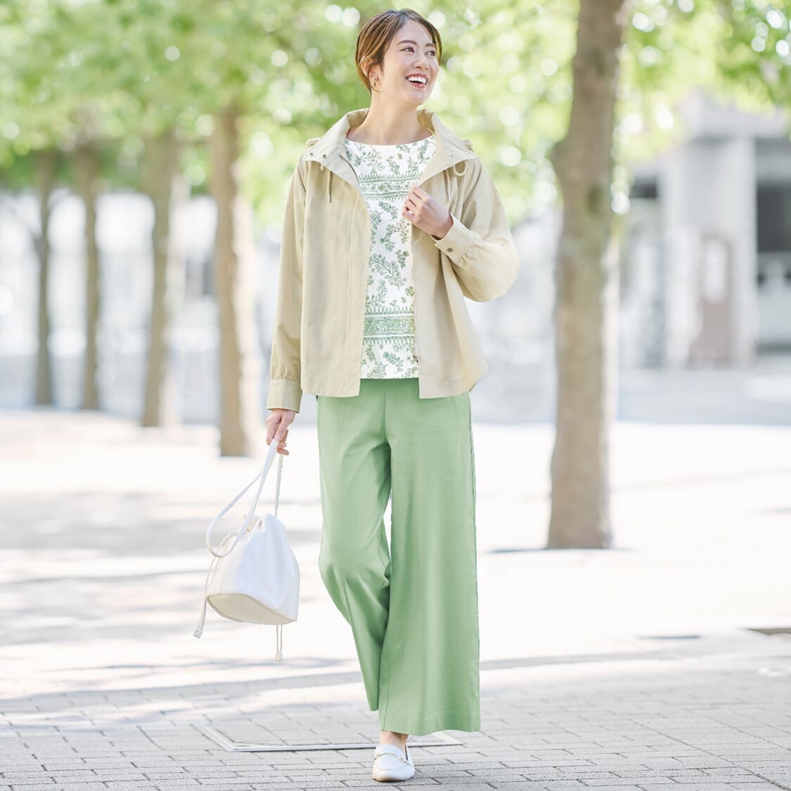 リネンの短めもんぺ　アップルグリーン アンブラ ANNEBRA Playful プリーツベビードール＆ショーツ