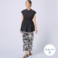 【N+商品】接触冷感麻混セミワイドパンツプリントショート丈　(23121)