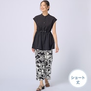 接触冷感麻混セミワイドパンツプリントショート丈 (23121)