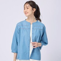 ライトデニムハシゴレースブラウス　Ｓサイズ