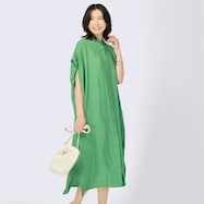 接触冷感ドットストライプボリュームワンピース (43115)