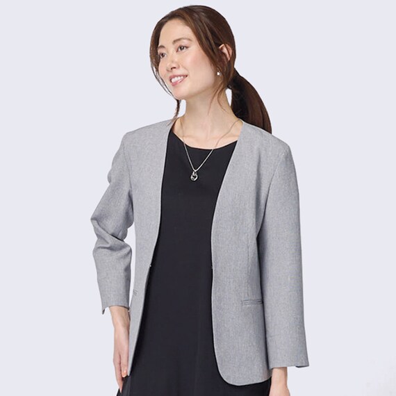 麻調ストレッチノーカラージャケット (13113) 1枚目画像