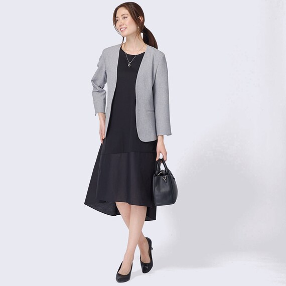 麻調ストレッチノーカラージャケット (13113) 2枚目画像