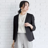 麻調ストレッチノーカラージャケット (13113)