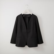 麻調ストレッチノーカラージャケット (13113)